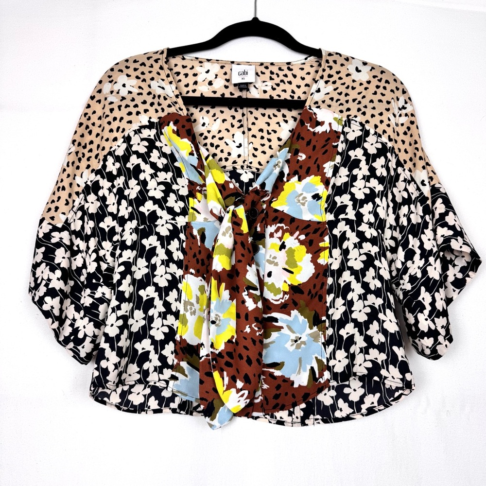 Cabi Floral Mix-Print Tie-Front Blouse - Multicolor XS - Picture 1 of 8